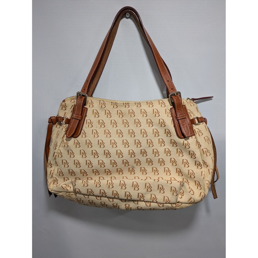 Womens Dooney & Bourke DB Monogram Beige Canvas Leather Satchel Shoulder Bag OS - Picture 5 of 5